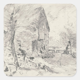 Watermill at Newbury (pencil) Square Sticker