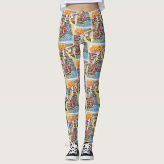 Watermill in the village leggings