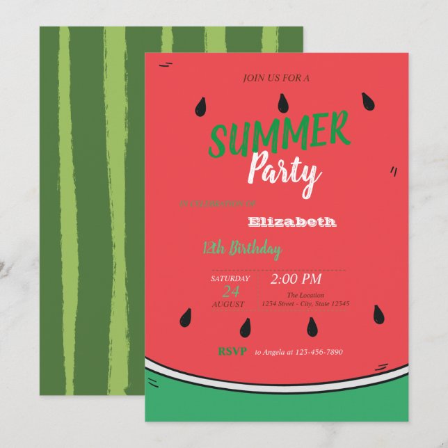 Watermlon, Summer Party Invitation (Front/Back)