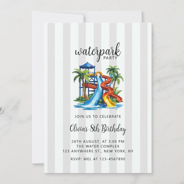 Waterpark Adventure Summer Waterslide Park  Invitation (Front)
