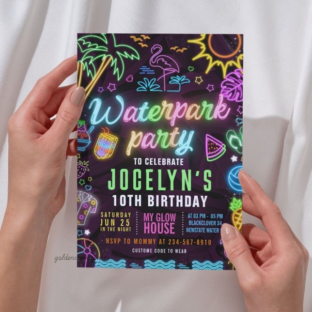 Waterpark Glow Party Editable Invitation (Waterpark Glow Party Editable Invitation)