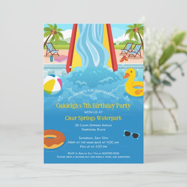 Waterpark Slide Child's Birthday Party Invitation (Standing Front)