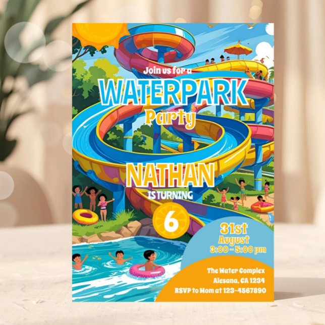 Waterpark Waterslide Pool Party Birthday Invite (Water Park Party Invitation, Summer Pool Party, Waterslide Birthday Party pool party, kids pool part)