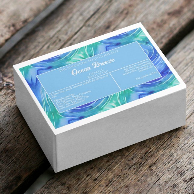Waterproof Blue Green Swirls Soap Packaging Label (Creator Uploaded)