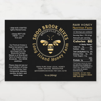 Waterproof Honey Bee Hex Jar Label Nutrition Facts