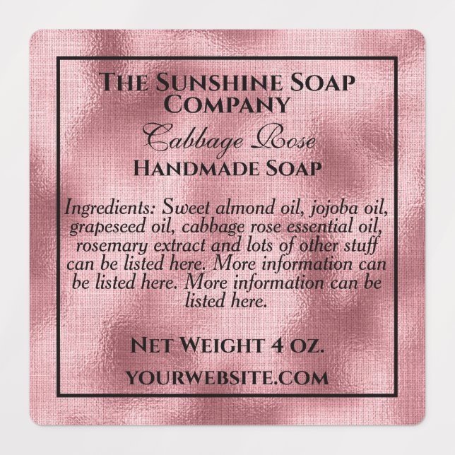 Waterproof pink foil & black text soap cosmetics (Design 1)