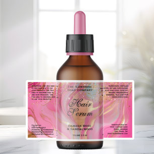 Waterproof Pink Gold Glitter Dropper Bottle Label