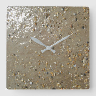 Water's Edge Stones Shells Beach Ocean Sand Summer Square Wall Clock