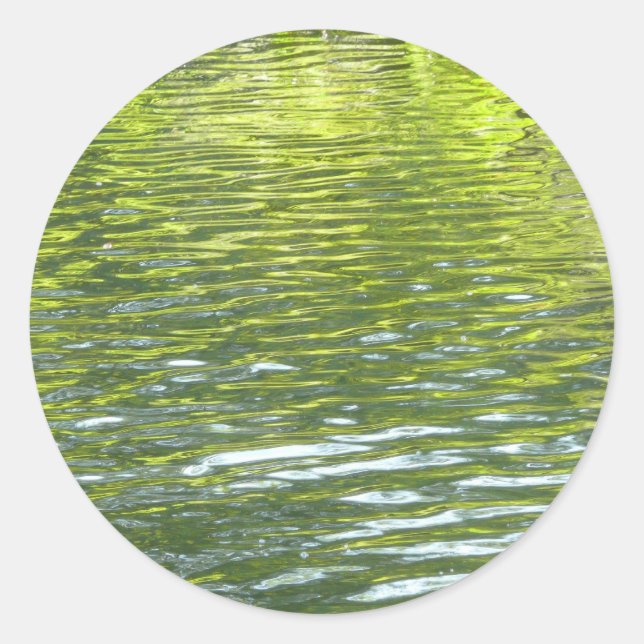 Waters of Oak Creek Yellow and Green Nature Photo Classic Round Sticker (Front)