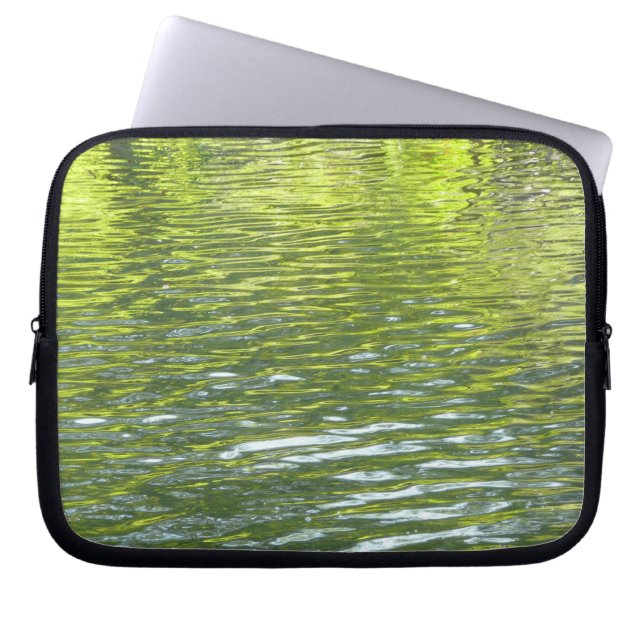 Waters of Oak Creek Yellow and Green Nature Photo Laptop Sleeve (Front)