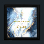 Waters of Renewal Orthodox Baptism Keepsake Gift Box<br><div class="desc">Baptism is a time of renewal and purification.  The design on this customised wooden keepsake box perfectly illustrates this with its flowing light and blue swirls with faux gold glitter.  Personalise with all of your details.</div>
