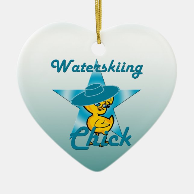 Waterskiing Chick #7 Ceramic Tree Decoration (Front)