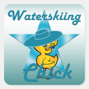 Waterskiing Chick #7 Square Sticker