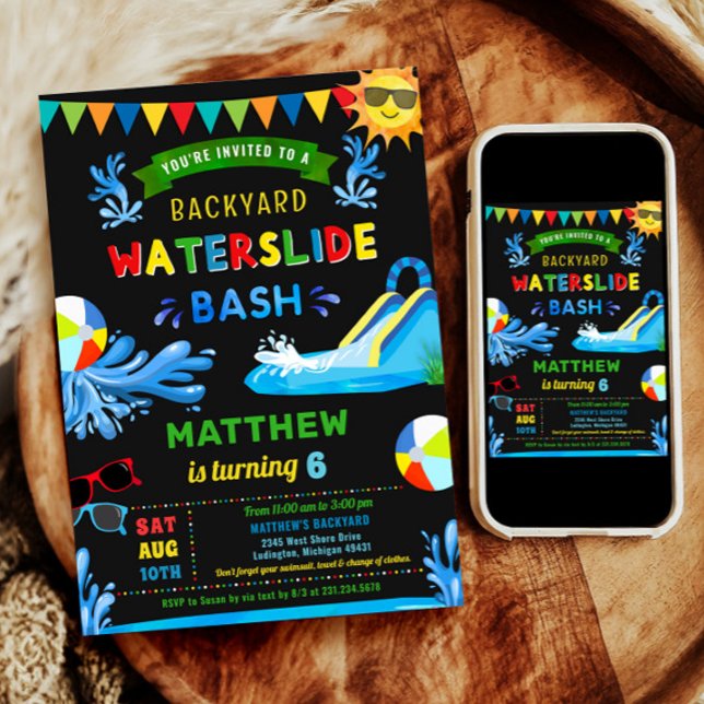 Waterslide Bash Summer Boy Birthday Party Invitation (Waterslide Bash Summer Boy Birthday Party Invitation)