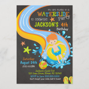 Waterslide Birthday Invitation / Pool Party / Boy