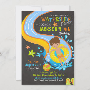 Waterslide Birthday Invitation / Pool Party / Boy