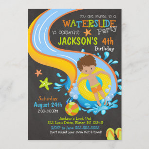 Waterslide Birthday Invitation / Pool Party / Boy