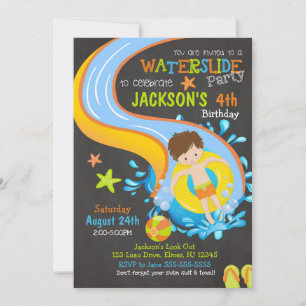 Waterslide Birthday Invitation / Pool Party / Boy