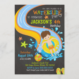 Waterslide Birthday Invitation / Pool Party / Boy