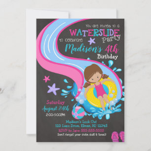 Waterslide Birthday Invitation / Pool Party / Girl