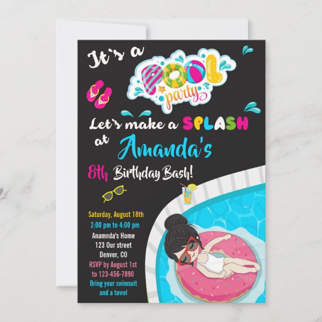 Waterslide birthday invitation Pool party invite (Front)