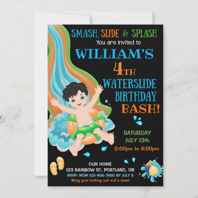 Waterslide birthday invitation Pool party invite (Front)
