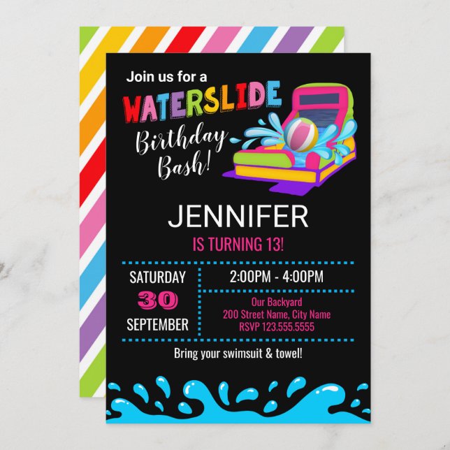 Waterslide Birthday Party Invitation (Front/Back)