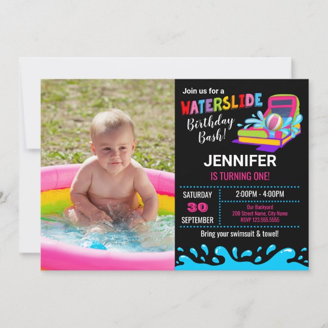 Waterslide Birthday Party Invitation (Front)