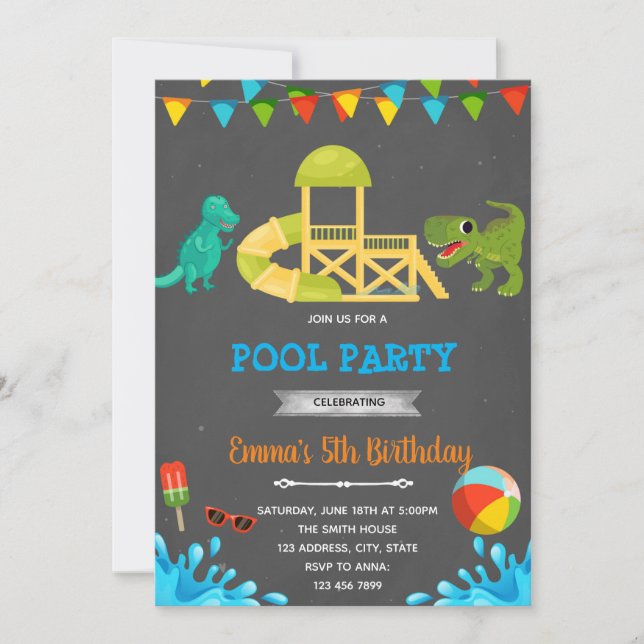 Waterslide dinosaur party invitation (Front)