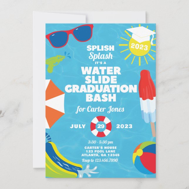 Waterslide Graduation Bash / Pool Party Invitation (Front)