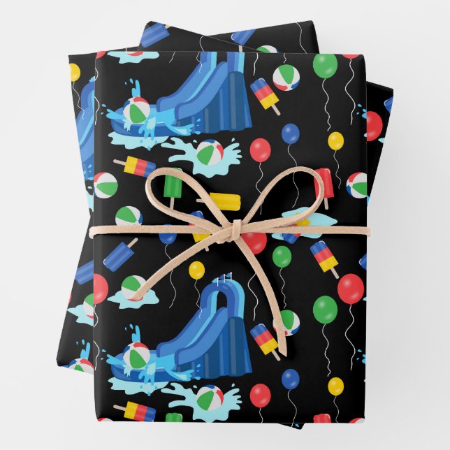 Waterslide Kids Summer Boy Girl Fun Wrapping Paper Sheet (In situ)