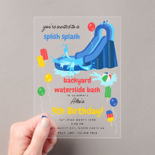 Waterslide Kids Summer Splish Splash Birthday Acrylic Invitations