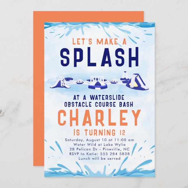 Waterslide Obstacle Course Birthday invitation (Front/Back)