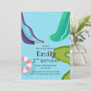 Waterslides Pool Birthday Party,  Water Slide Invitation