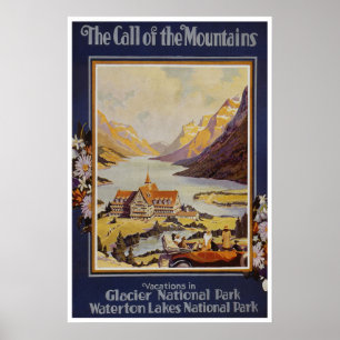 Waterton lakes Canada Vintage Travel Poster