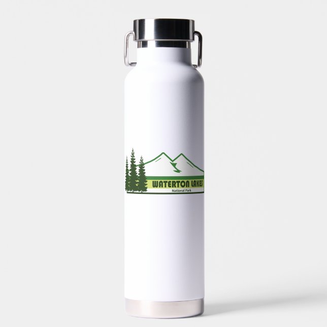 Waterton Lakes National Park Green Stripes Water Bottle (Front)