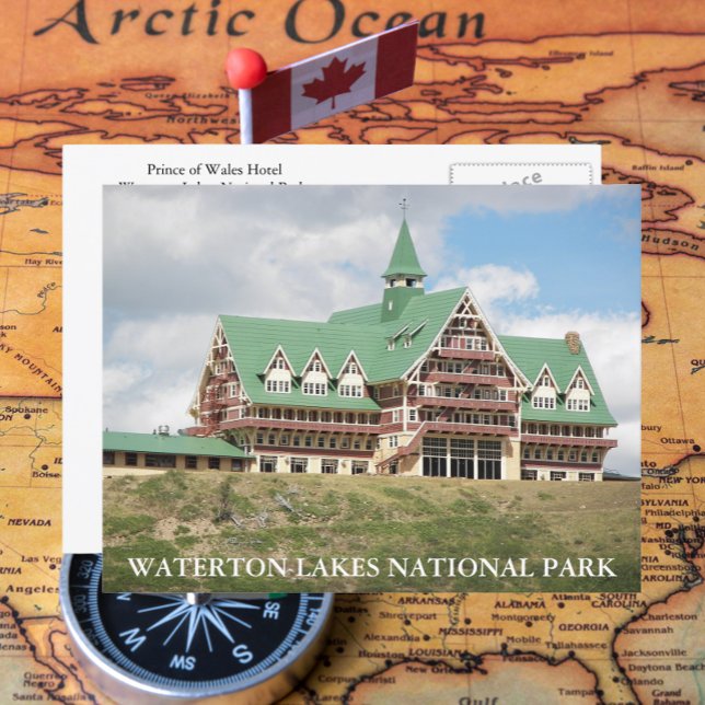 Waterton Lakes National Park Hotel Travel Postcard (In Situ Map)