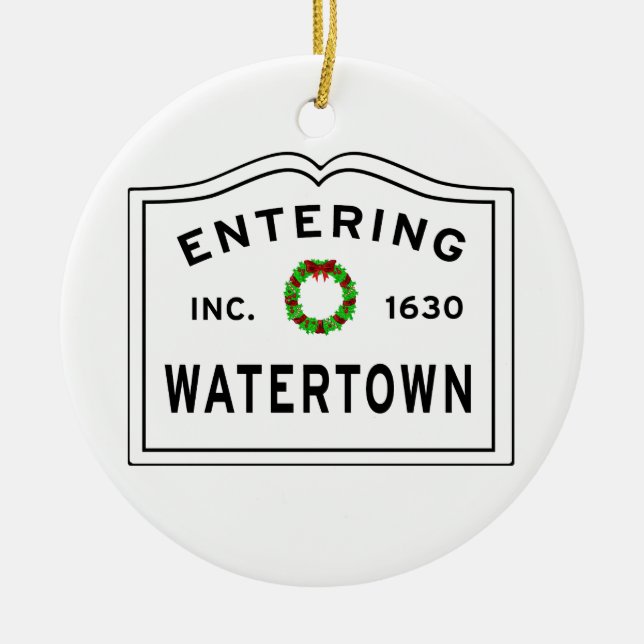 Watertown, MA Holiday Wreath Metal Ornament (Front)