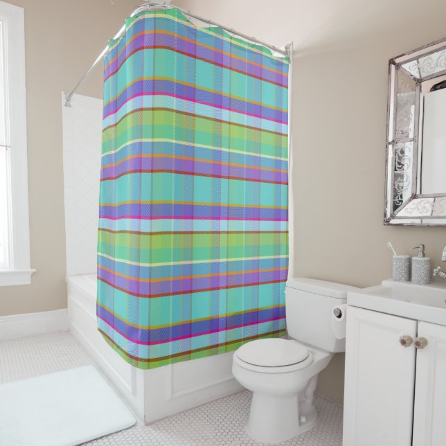 Watery Plaid RCDITR Shower Curtain (In Situ)