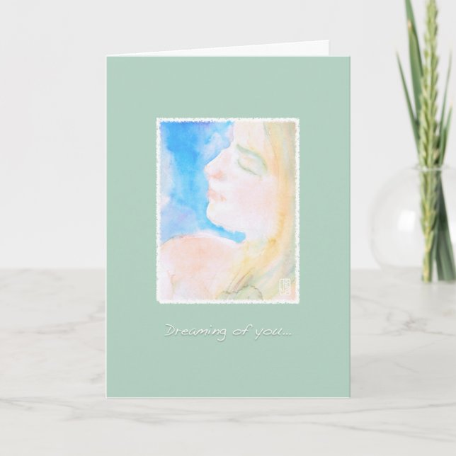 Watery Watercolor Woman Missing You Card (Front)