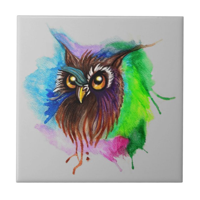 Watery Wood Owl Ceramic Tile (Front)
