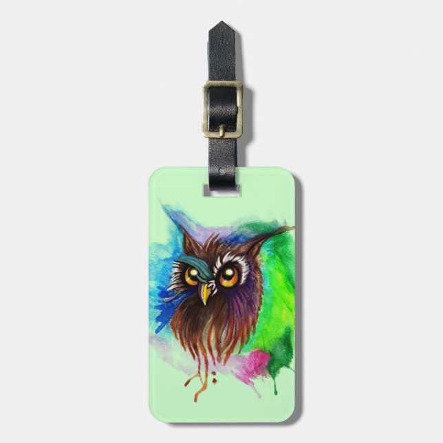 Watery Wood Owl Luggage Tag (Front Vertical)