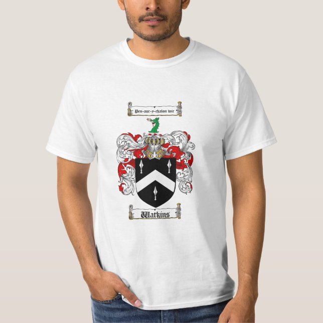 Watkins Family Crest - Watkins Coat of Arms T-Shirt (Front)