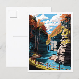 Watkins Glen State Park Art vintage travel Postcard