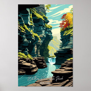 Watkins Glen State Park Travel Illustration Poster