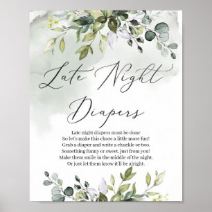 Watrcolor eucalyptus greenery late night diapers poster