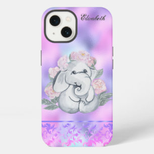 Watrercolor Elephant Flowers Holographic iPhone 13 Case