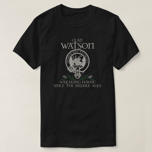 Watson 2 Clan crest Scottish surname tartan Thistl T-Shirt (Design Front)