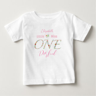 Wattercolor Flora Little Miss Onederful Birthday Baby T-Shirt