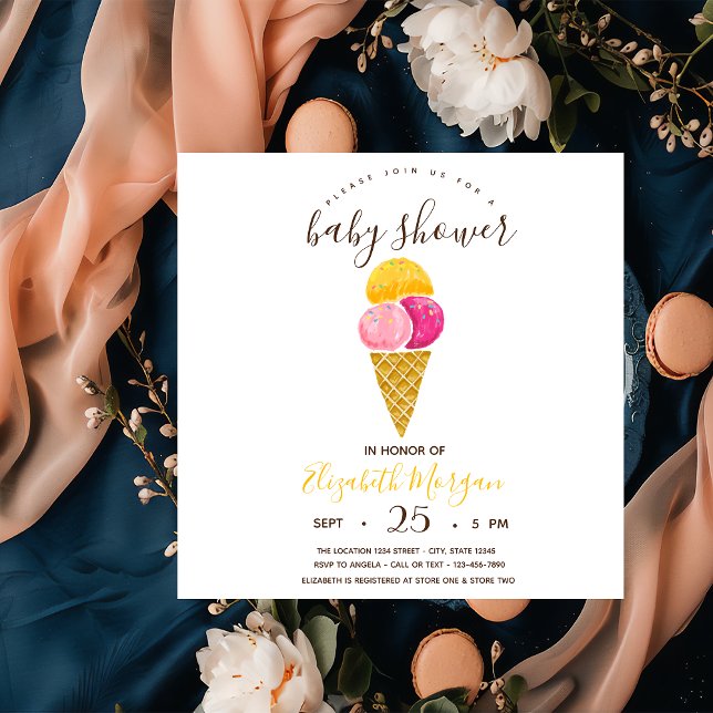Watwecolor Ice cream,Stripes Baby Shower  Invitation (Creator Uploaded)